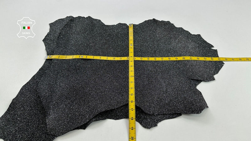 METALLIC SILVER SHIMMER PRINT ON BLACK Goatskin leather 2 skins 6sqf 1.7mm C2480