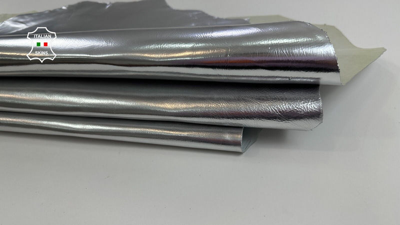 METALLIC SILVER CRINKLED Strong Italian Goat leather 2 skins 14sqf 0.9mm #C2860