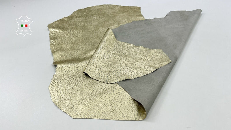 METALLIC GOLD SNAKE PRINT ON VINTAGE LOOK Thin Lamb leather 5+sqf 0.6mm #C1679