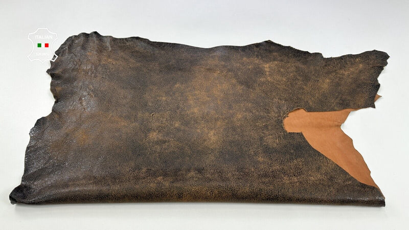 BROWN CRACKED ANTIQUED VINTAGE LOOK Thick Lambskin leather 8+sqf 1.2mm #C2166