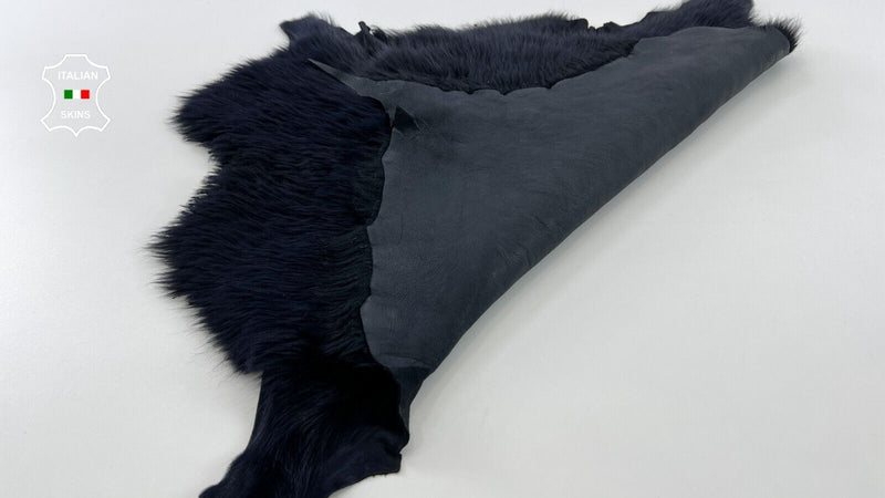 DARK BLUE LONG Soft Hair On DOUBLE FACE sheepskin shearling fur  20"X22" #C545