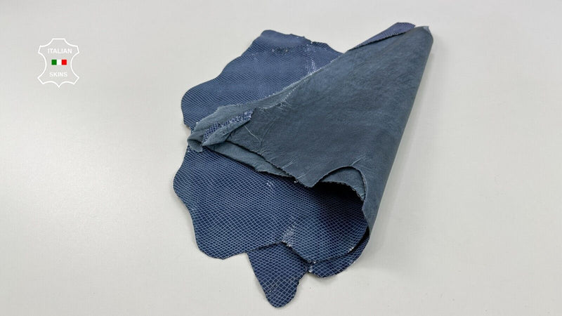 DENIM BLUE SHINY SNAKE Print on Thin Goatskin leather 2 skins 5sqf 0.6mm #C2741