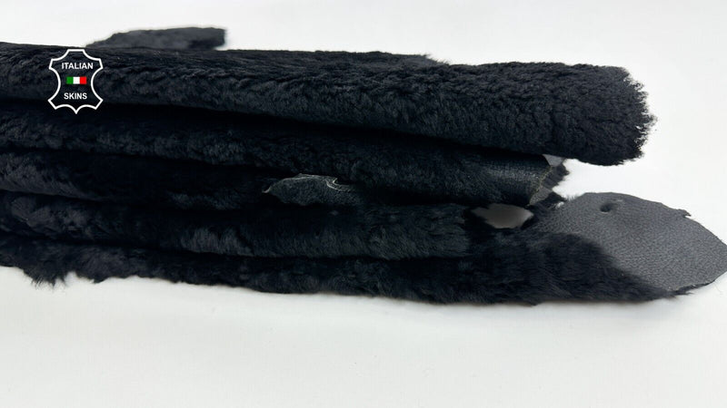 BLACK Sheepskin HAIR ON PEBBLE shearling fur leather 2 skins total 12sqf #C2499