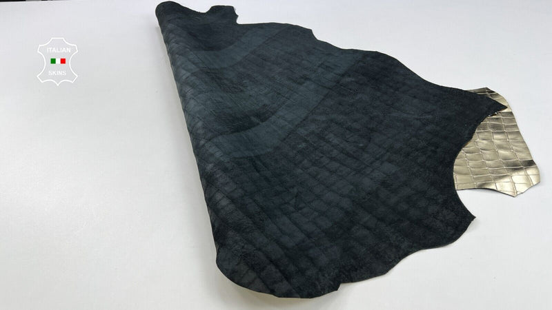 METALLIC LIGHT GOLD CROCODILE TEXTURED Print ON Goat leather 6sqf 1.1mm #C1857
