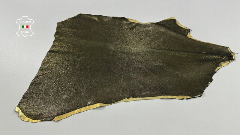 METALLIC BRASS LAME SHIMMER STRETCH Backed Lambskin leather 3sqf 0.8mm #C2928