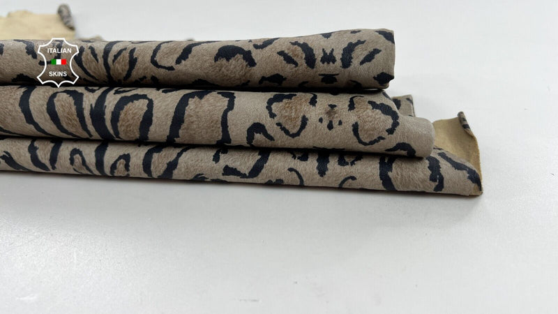 BEIGE LEOPARD PRINT ON Soft Italian STRETCH Lambskin leather 3+sqf 0.7mm C1514