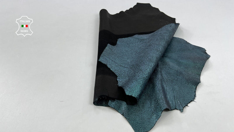 METALLIC TEAL CRACKED Thick Italian Goatskin Goat leather hide 3+sqf 1.3mm C1680