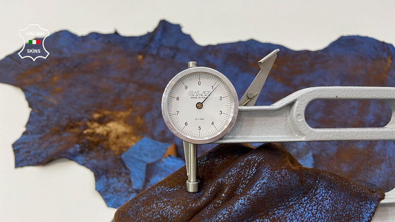 METALLIC BLUE VINTAGE DISTRESSED ON BROWN  Lamb leather 2 skins 11sqf 1.2mm C165