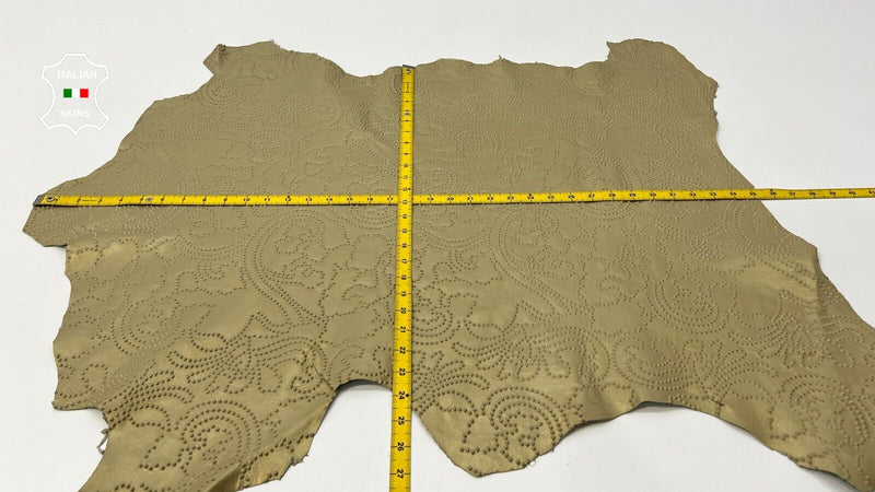 GOLD PEARLIZED TEXTURED EMBOSSED Italian Lambskin leather hide 6+sqf 0.9mm #C421