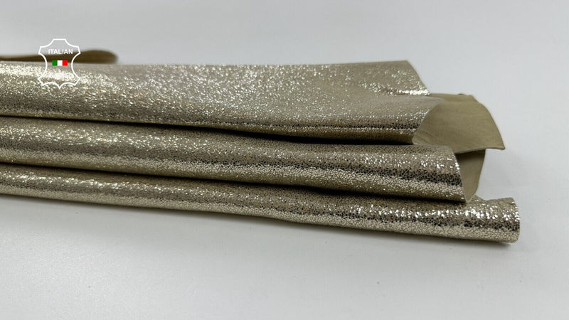 METALLIC LIGHT GOLD CRACKED ROUGH Soft Lambskin leather hides 6sqf 1.0mm #C2490