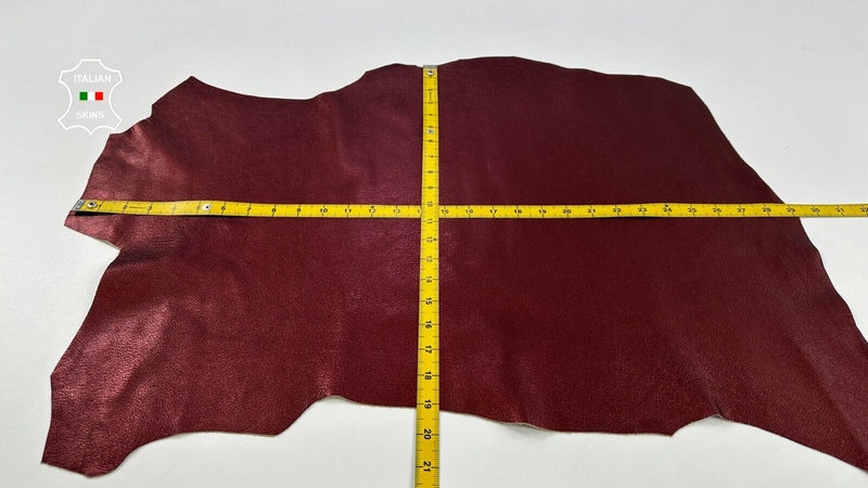 METALLIC WINE BURGUNDY GRAINY ROUGH Soft Goatskin leather hide 4sqf 0.9mm #C2576