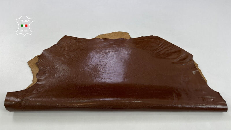 BROWN TEXTURED COATED SHINY Thick Strong Italian Lamb leather 5sqf 1.2mm #C1743