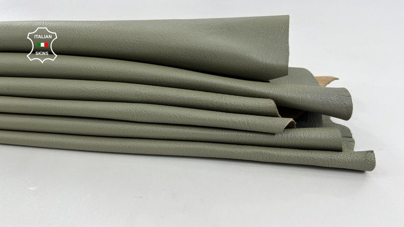 KHAKI GREEN ROUGH Thick Soft Italian Goatskin leather 2 skins 11sqf 1.2mm #C1443