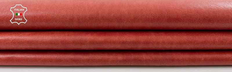 FIRE ORANGY RED VINTAGE LOOK Soft Italian Goatskin leather hide 5sqf 0.7mm #C519