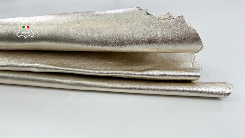 METALLIC PLATINUM LIGHT GOLD Thick Italian Goatskin leather 6+sqf 1.1mm #C1492