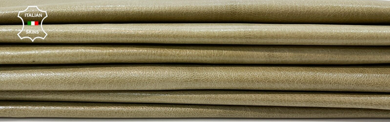 KHAKI ANTIQUED CRINKLE SHINY GLOSSY Goatskin leather 2 skins 10+sqf 0.7mm #B9906