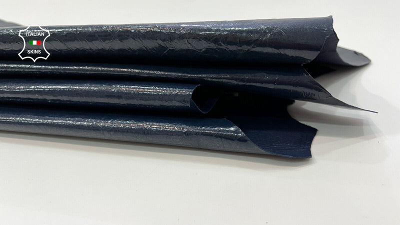 DARK BLUE PATENT CRINKLE SHINY Strong Goatskin leather 5 skins 12sqf 0.8mm #C95