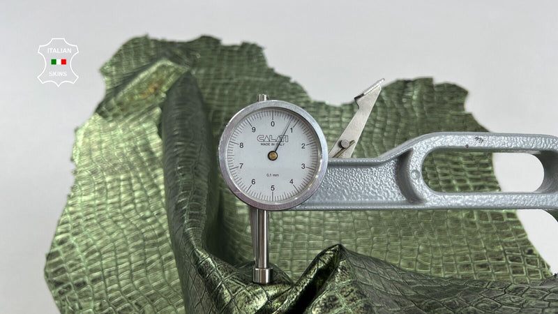 METALLIC GREEN DISTRESSED CROCODILE EMBOSSED On Goat leather 5sqf 0.8mm #C1025