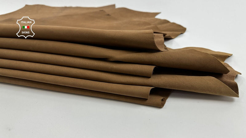 SAND BROWN NUBUCK Thick Italian Goatskin leather hides 6 skins 28sqf 1.1mm C3036