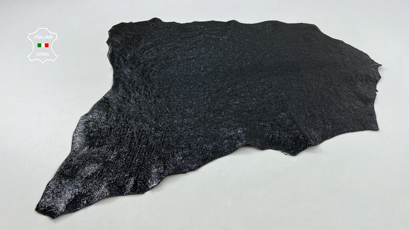 BLACK CRISPY PATENT CRACKED ON PLUM SHINY Soft Goat leather 3+sqf 0.9mm #C959