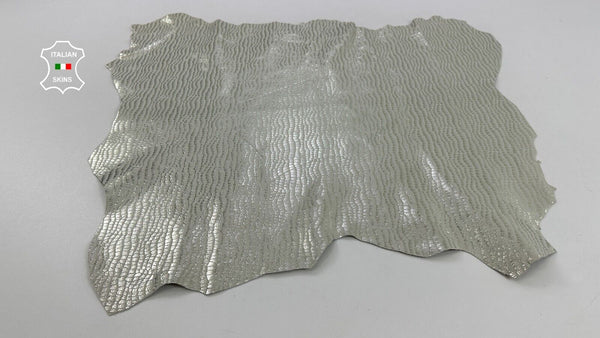 METALLIC PLATINUM CROCODILE PRINT ON Soft Goatskin leather hide 4sqf 0.9mm C2591