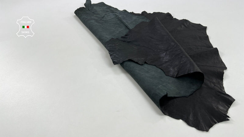 BLACK WRINKLED SEMI GLOSS VEGETABLE TAN Soft Lambskin leather 6sqf 1.0mm #C1291