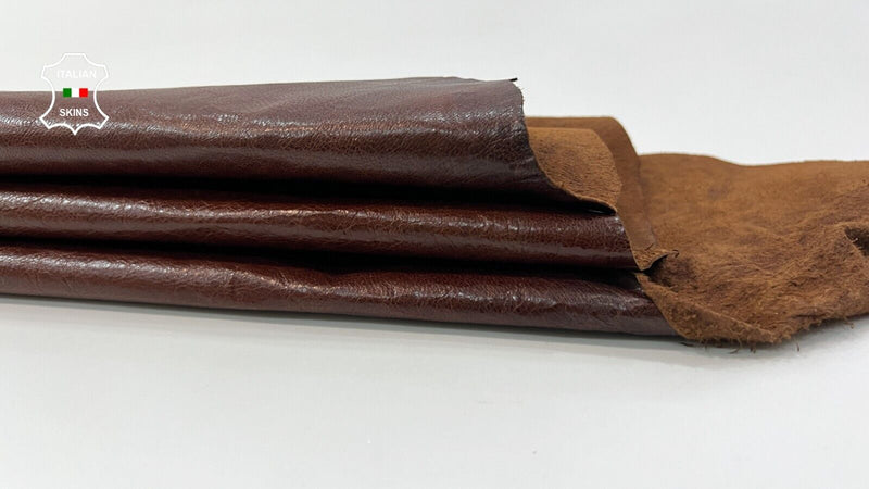 COGNAC BROWN SHINY CRINKLE Soft Italian Goatskin leather hides 5sqf 0.7mm #C375