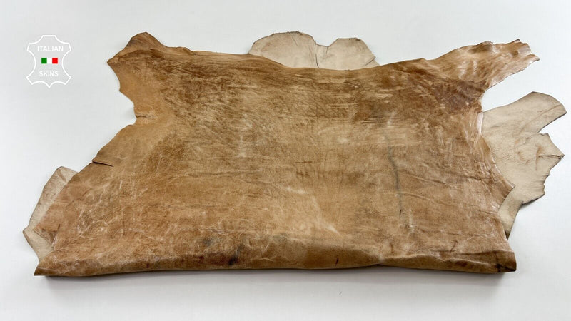 USED VINTAGE LOOK  SANDY BROWN Thick Strong Italian Goat leather 7sqf 1.1mm C518