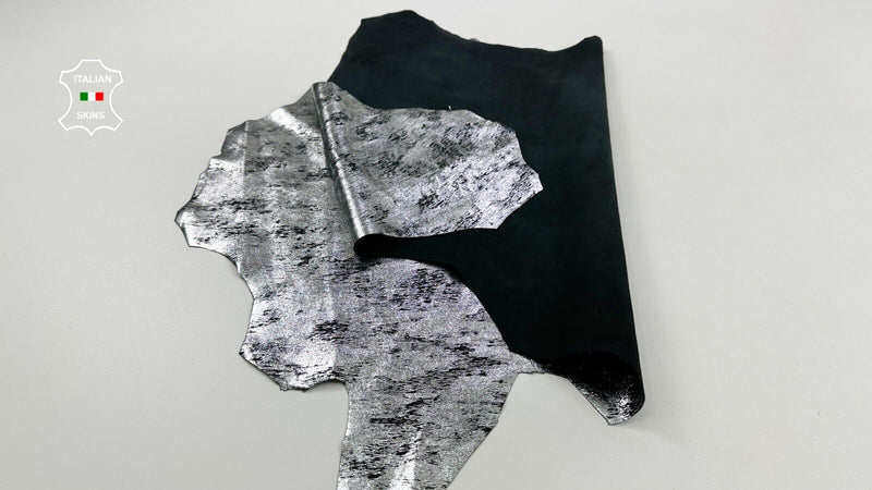 METALLIC SILVER CRACKED DISTRESSED ANTIQUED Lambskin leather 5+sqf 0.7mm C2467