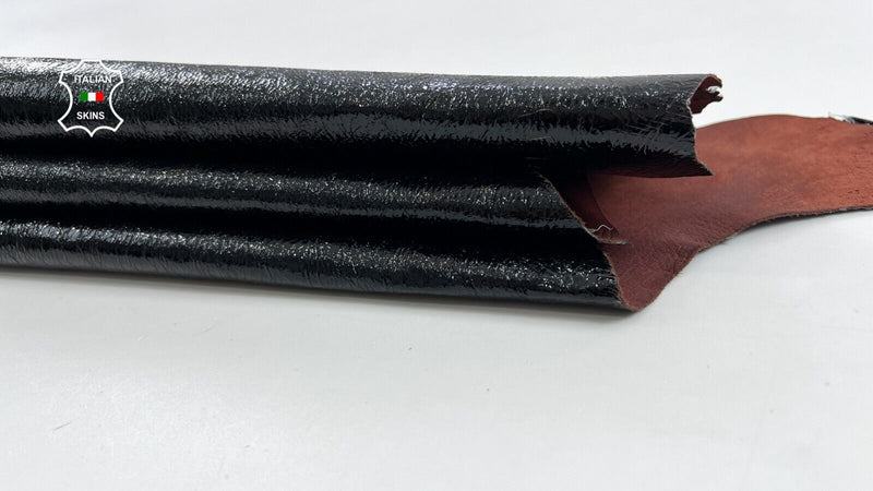 BLACK CRISPY PATENT CRACKED ON WINE SHINY Soft Goat leather 3+sqf 0.9mm #C958