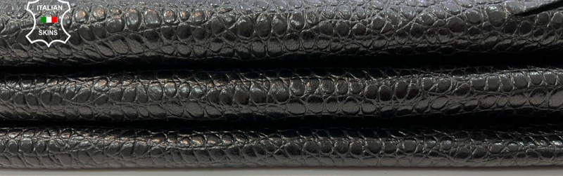 BLACK REPTILE EMBOSSED PRINT ON Thick Italian Goatskin Leather 3sqf 1.1mm #C48