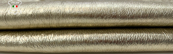 METALLIC LIGHT GOLD CRISPY CRINKLE Thick Italian Goat leather 4+sqf 2.1mm #C143