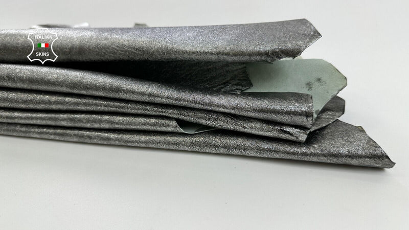 METALLIC SILVER ANTIQUED DISTRESSED Soft Goat leather 2 skins 10+sqf 1.0mm C2488