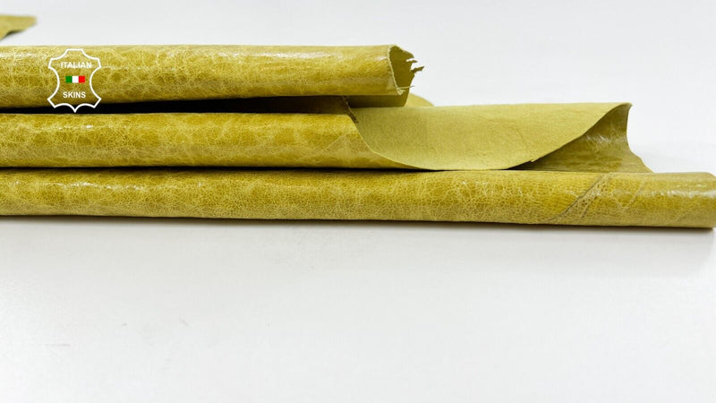 MUSTARD YELLOW CRINKLE VINTAGE LOOK Thin Soft Goatskin leather 6sqf 0.3mm C1656