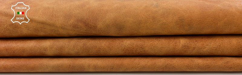 ORANGY TAN CRACKED VINTAGE LOOK Soft Italian Goatskin leather 7sqf 0.9mm C517
