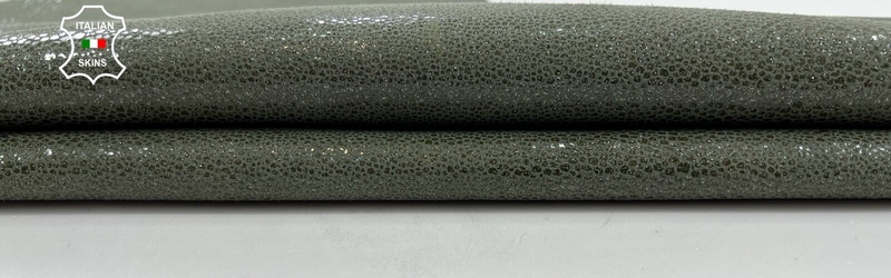 ARMY OLIVE SHIMMER PRINT ON Soft Italian Goatskin Goat leather 3sqf 0.8mm #C1096