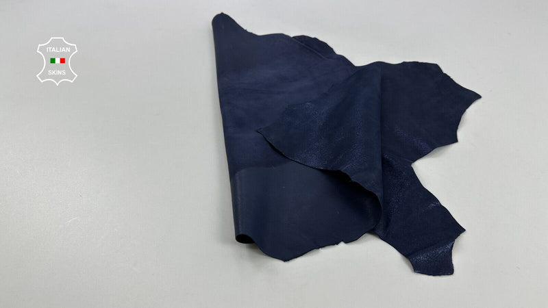 DARK BLUE CANVAS SHINY PRINT ON Soft Goatskin leather hides 3sqf 1.0mm #C2493