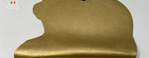METALLIC OLD GOLD MATTE CRINKLE Thick Italian Goatskin leather 4+sqf  1.8mm C140