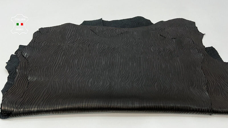 BLACK ZEBRA TEXTURED EMBOSSED PRINT On Goat Leather 2 skins 12+sqf 1.1mm #B9972