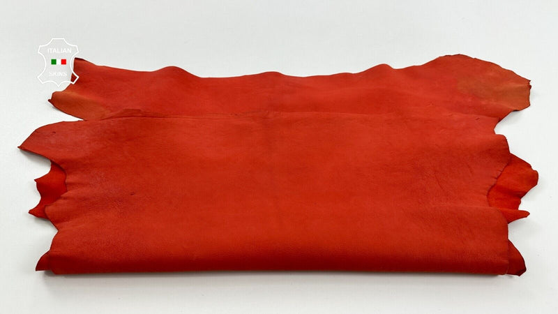 WASHED CORAL ORANGE RED VEGETABLE TAN ROUGH Goat leather 2 skin 7sqf 1.1mm C2447