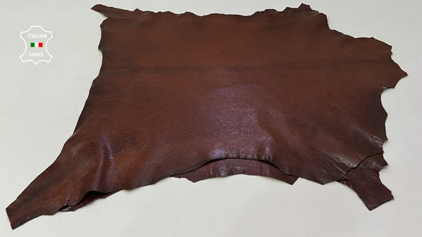 COGNAC BROWN CRINKLE SHINY Soft Italian Goat leather 2 skins 10+sqf 0.7mm #C294