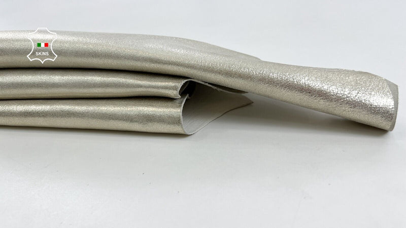 METALLIC WHITE GOLD PLATINUM VINTAGE Thick Italian Goat leather 3+sqf 1.1mm C884