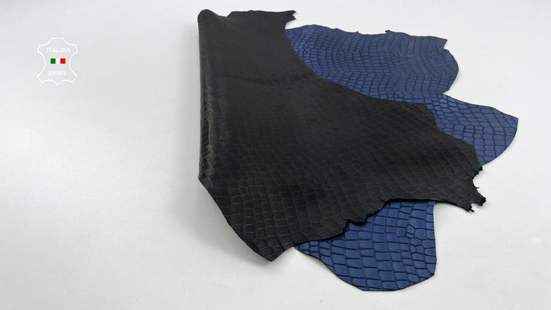 BLUE PEARLIZED CROCODILE EMBOSSED TEXTURED Thick Goat leather 5sqf 1.4mm #C953
