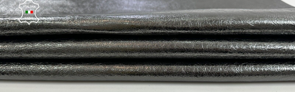 METALLIC GUNMETAL CRINKLED Soft Italian Lambskin leather hides 7sqf 0.8mm #C2557