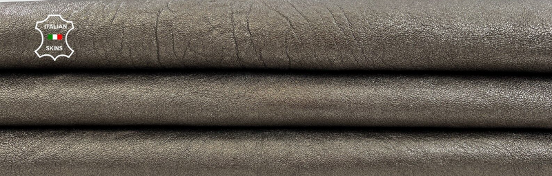 METALLIC PEWTER WASHED ROUGH Thick Italian Goatskin leather 6sqf 1.7mm #C1318