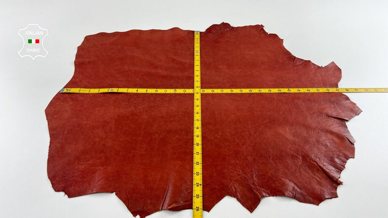 FIRE ORANGY RED VINTAGE LOOK Soft Italian Goatskin leather hide 5sqf 0.7mm #C519