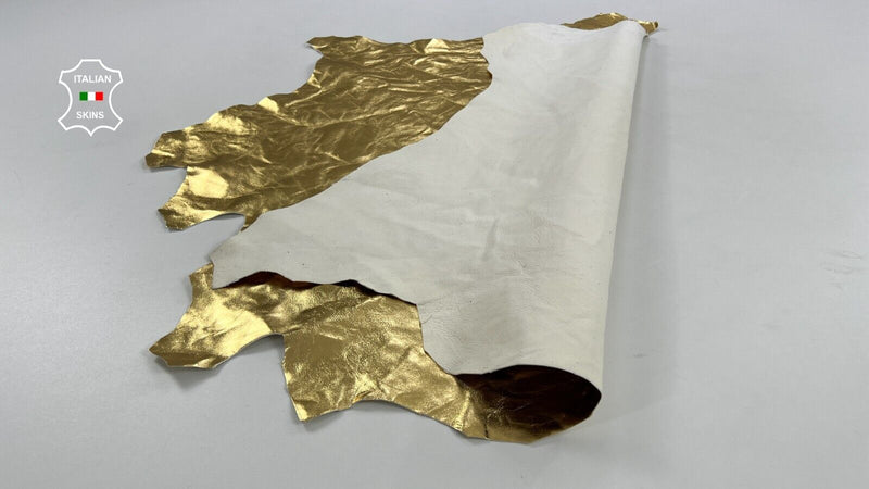 METALLIC GOLD WRINKLED Italian Lambskin Sheep leather hides 5+sqf 0.8mm #C1295