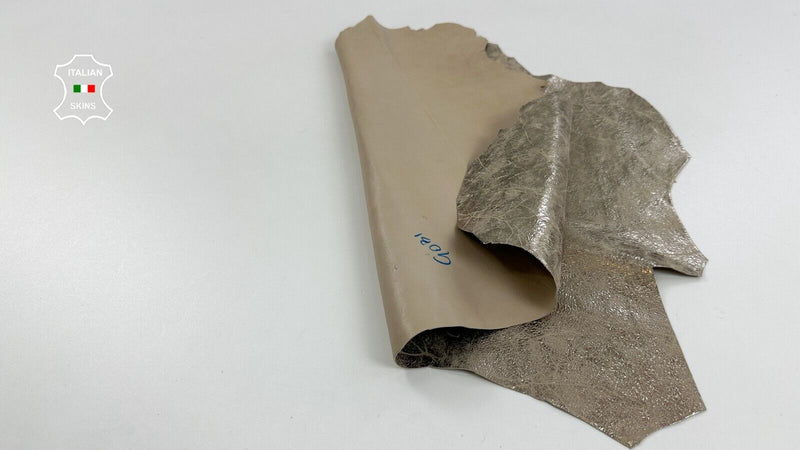 METALLIC PLATINUM CRACKED DISTRESSED VINTAGE Soft Goat leather 3sqf 0.9mm #C2617