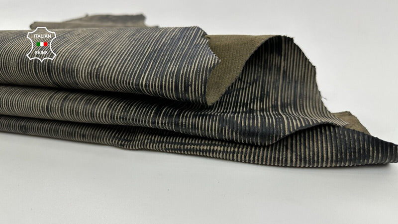 OLIVE ANTIQUED LINES EMBOSSED PRINT ON Lambskin leather hides 8sqf 1.0mm #C2386