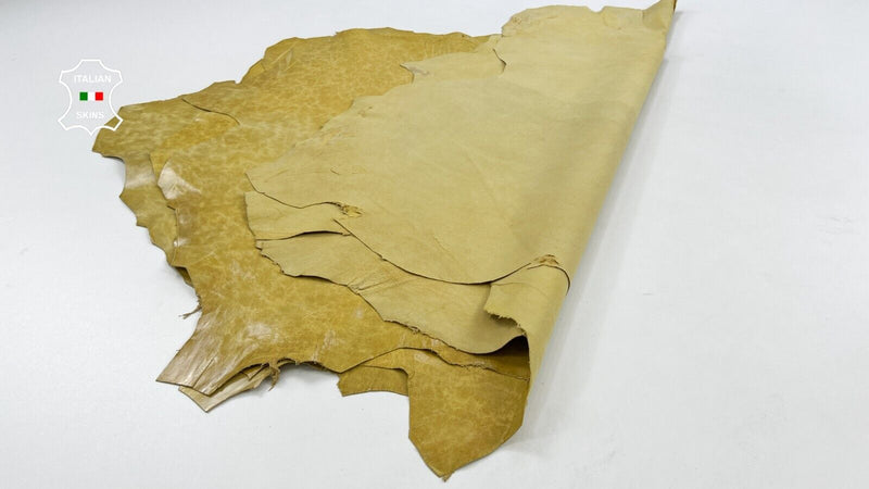 LIGHT MUSTARDY YELLOW SHINY VINTAGE LOOK Goat leather 3 skins 18sqf 0.4mm #C1614